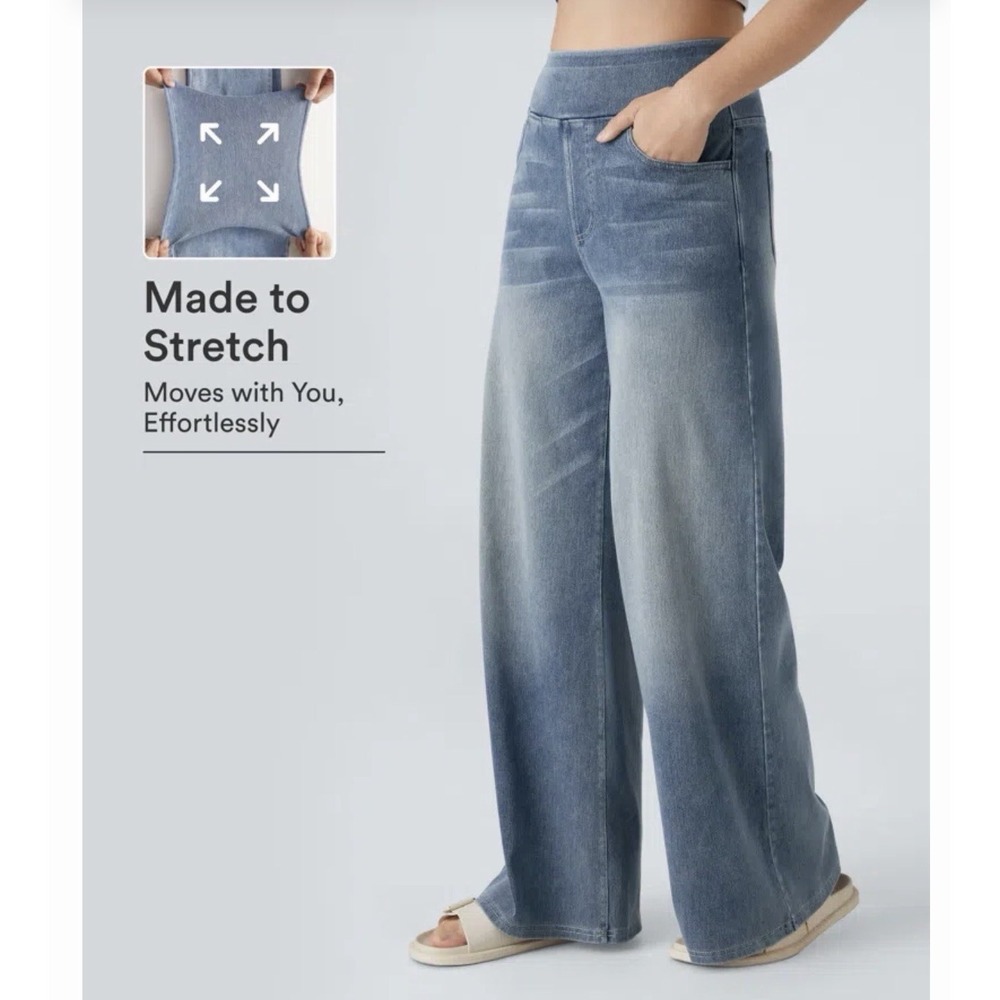 Halara Flex Stretch High Waist Baggy Wide Leg Pull On Jeans Light Wash XL NWT